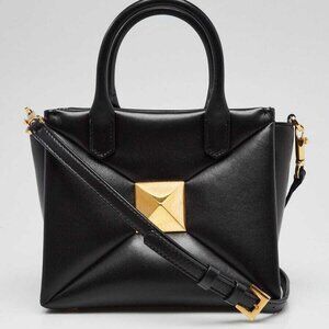Valentino Black Lambskin Leather One Stud Crossbody Tote Bag